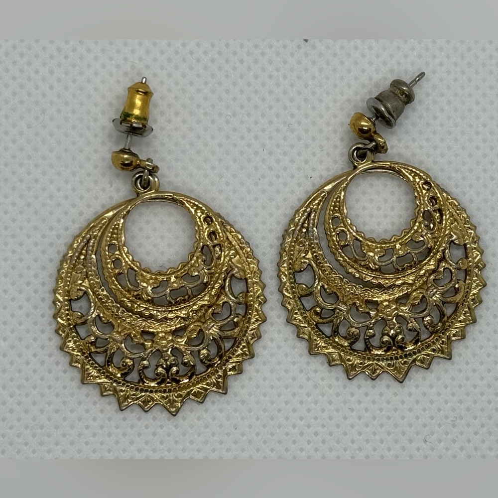 Gold Color Double Hoop Boho Style Earrings, 1”